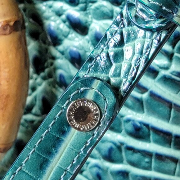 The Brahmin Mod Bowie Satchel in Myrtle Melbourne Croc Embossed Green Leather - Picture 6 of 8